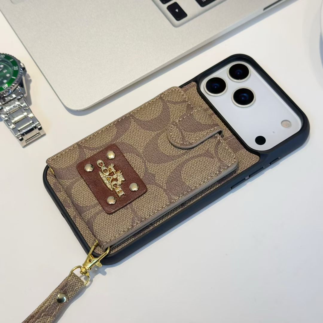 Coach & LV iPhone Case With Card Holder 14 to 17 series