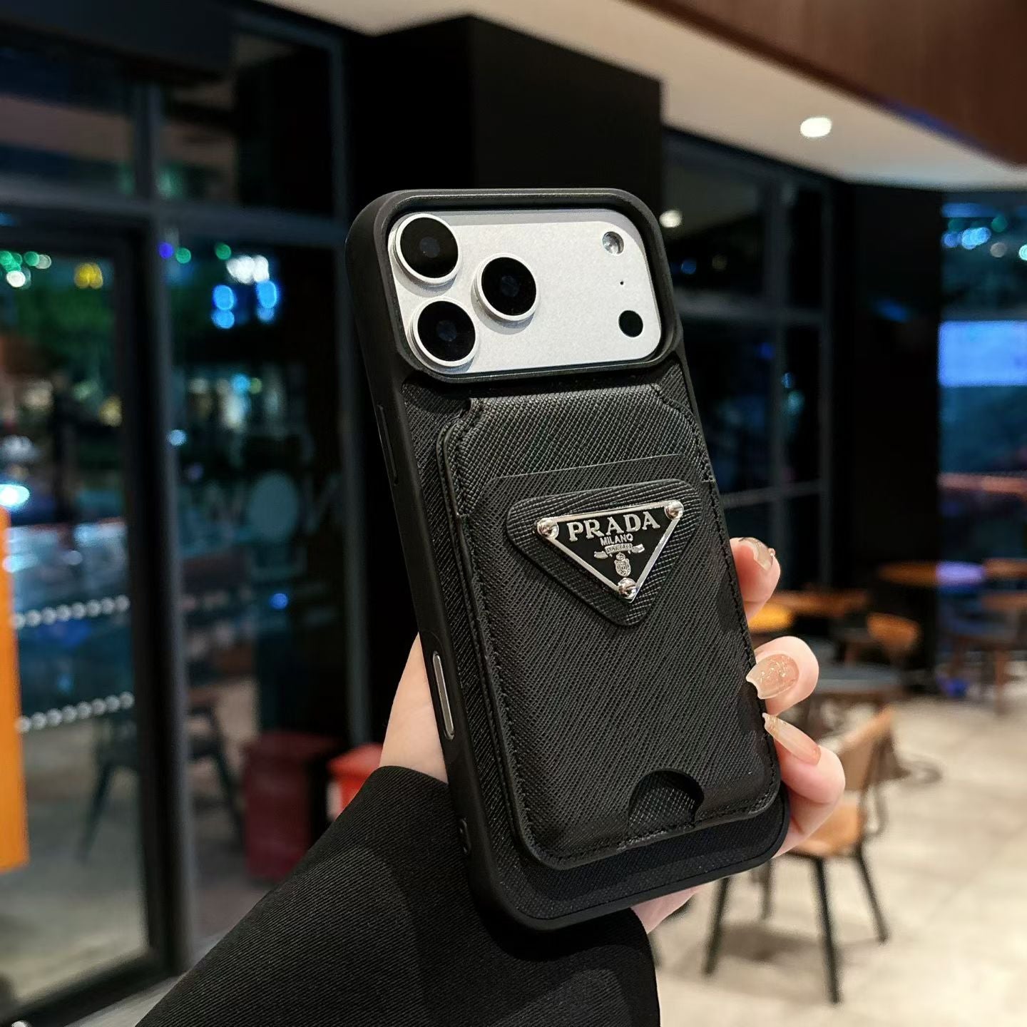 Premium Fashion iPhone Case with Prada-Style Logo Design