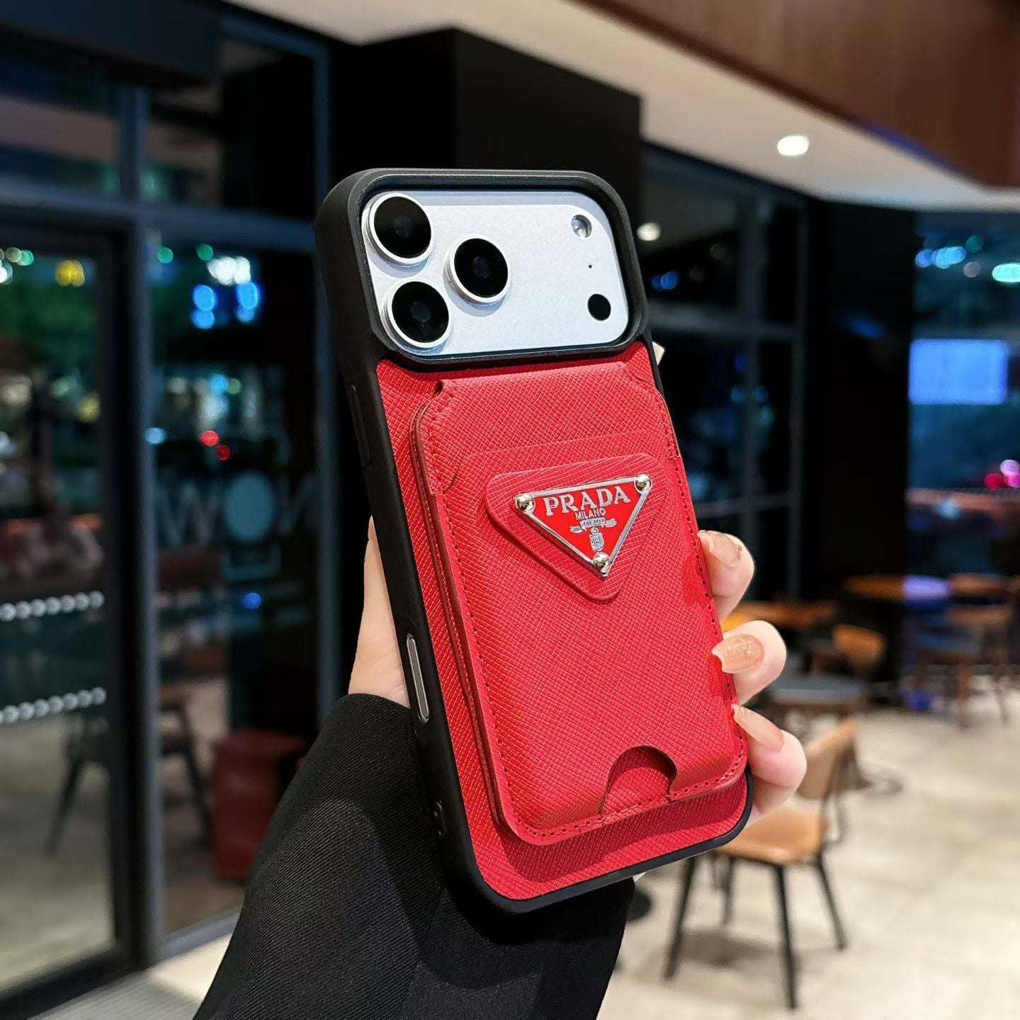 Premium Fashion iPhone Case with Prada-Style Logo Design