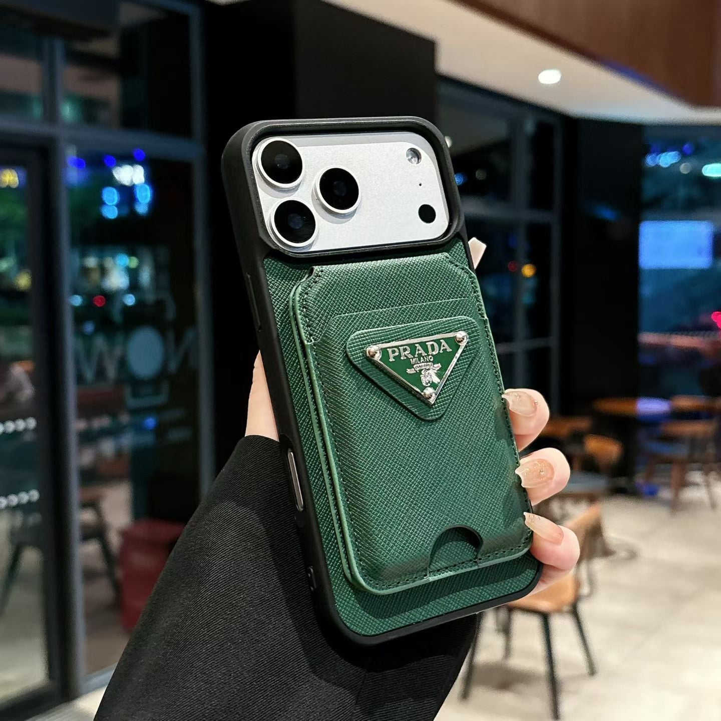 Premium Fashion iPhone Case with Prada-Style Logo Design