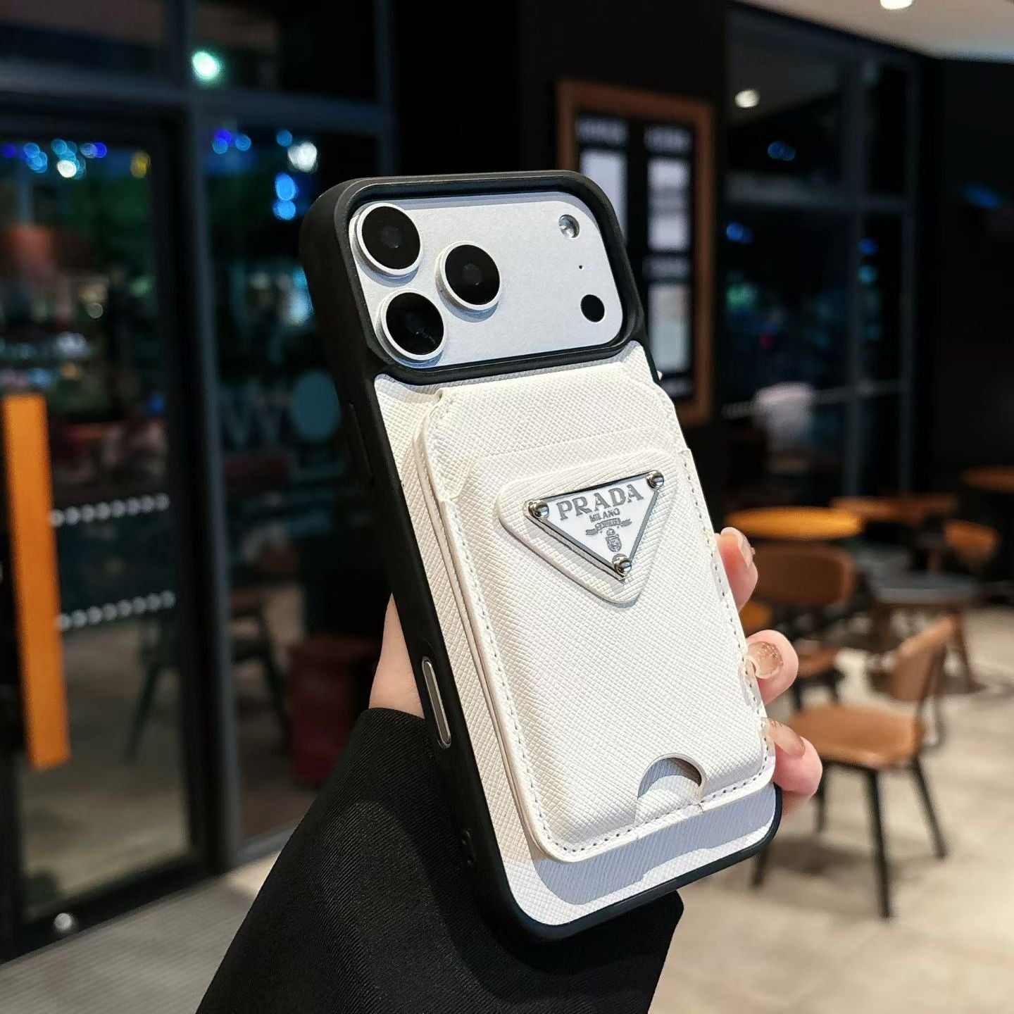 Premium Fashion iPhone Case with Prada-Style Logo Design