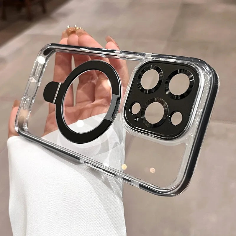 Magsafe Transparent Bracket Case with Magnetic Stand for iPhone 17 / 16 / 15 / 14 / 13 / 12 Pro Max / Plus / Air