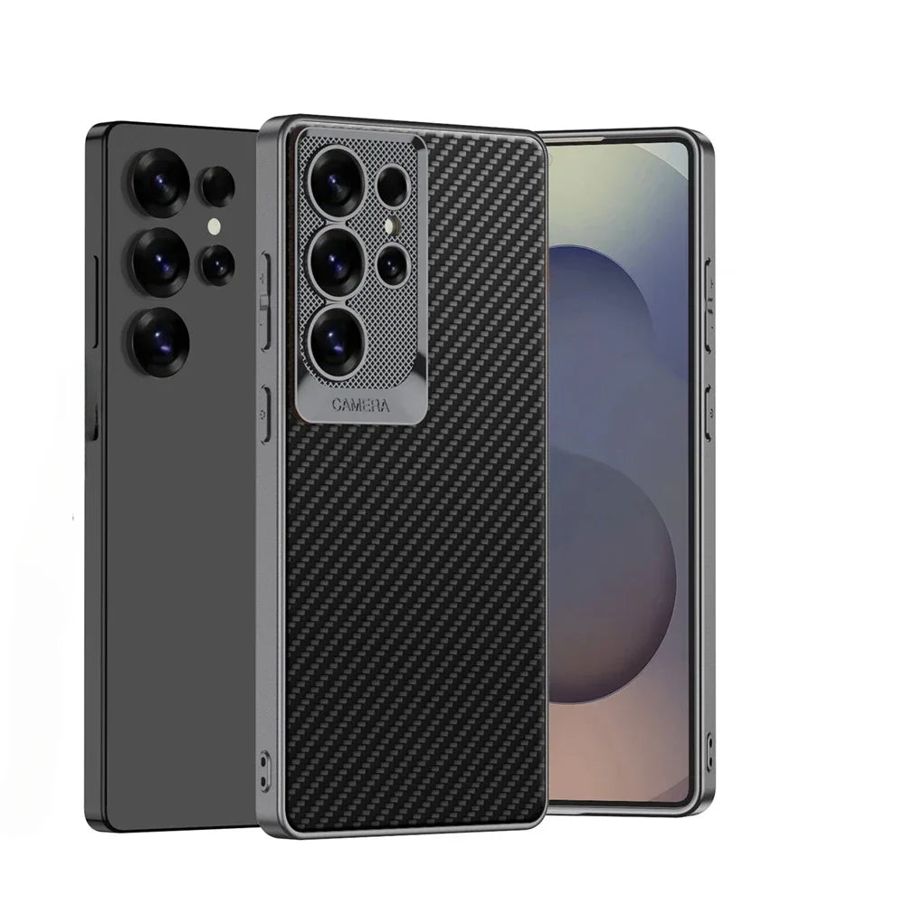 Electroplated PU Leather MagSafe Case for Samsung Galaxy S25 Ultra – Shockproof Hard Shell Cover