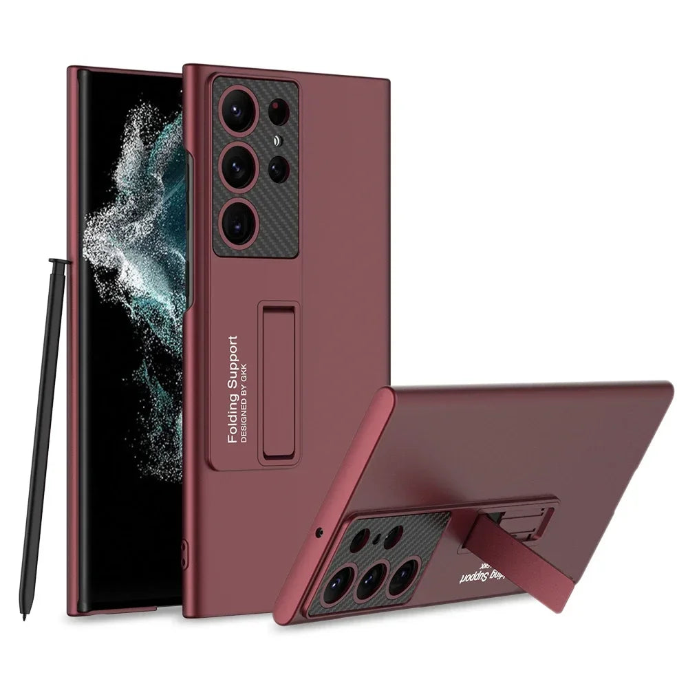 Luxury Thin Stand Case for Samsung S25/S24/S23 Ultra – Matte Shockproof Cover with Holder