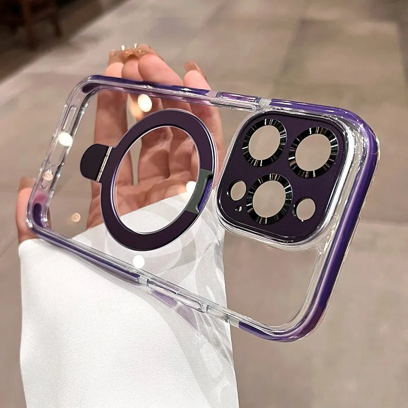 Magsafe Transparent Bracket Case with Magnetic Stand for iPhone 17 / 16 / 15 / 14 / 13 / 12 Pro Max / Plus / Air