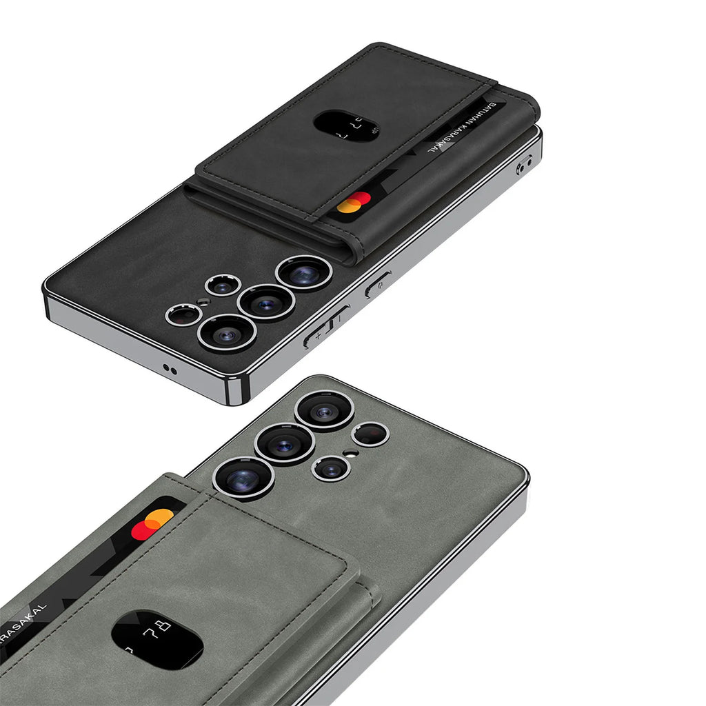 Luxury PU Vegan Leather Electroplated Frame Case for Samsung S25 Ultra – With Card Pocket