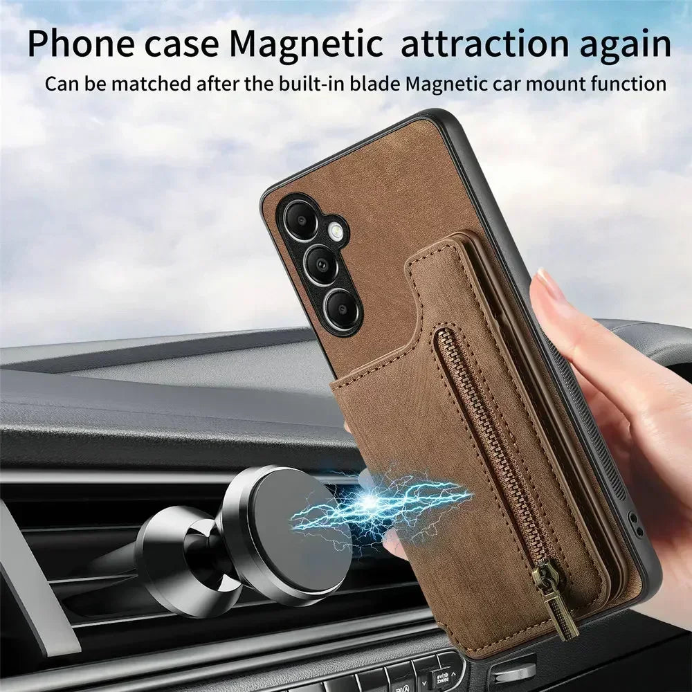 Zipper Wallet Leather Case for Samsung Galaxy A17/A54/A34/A36/A06/A16/A56 – Card Holder Flip Cover