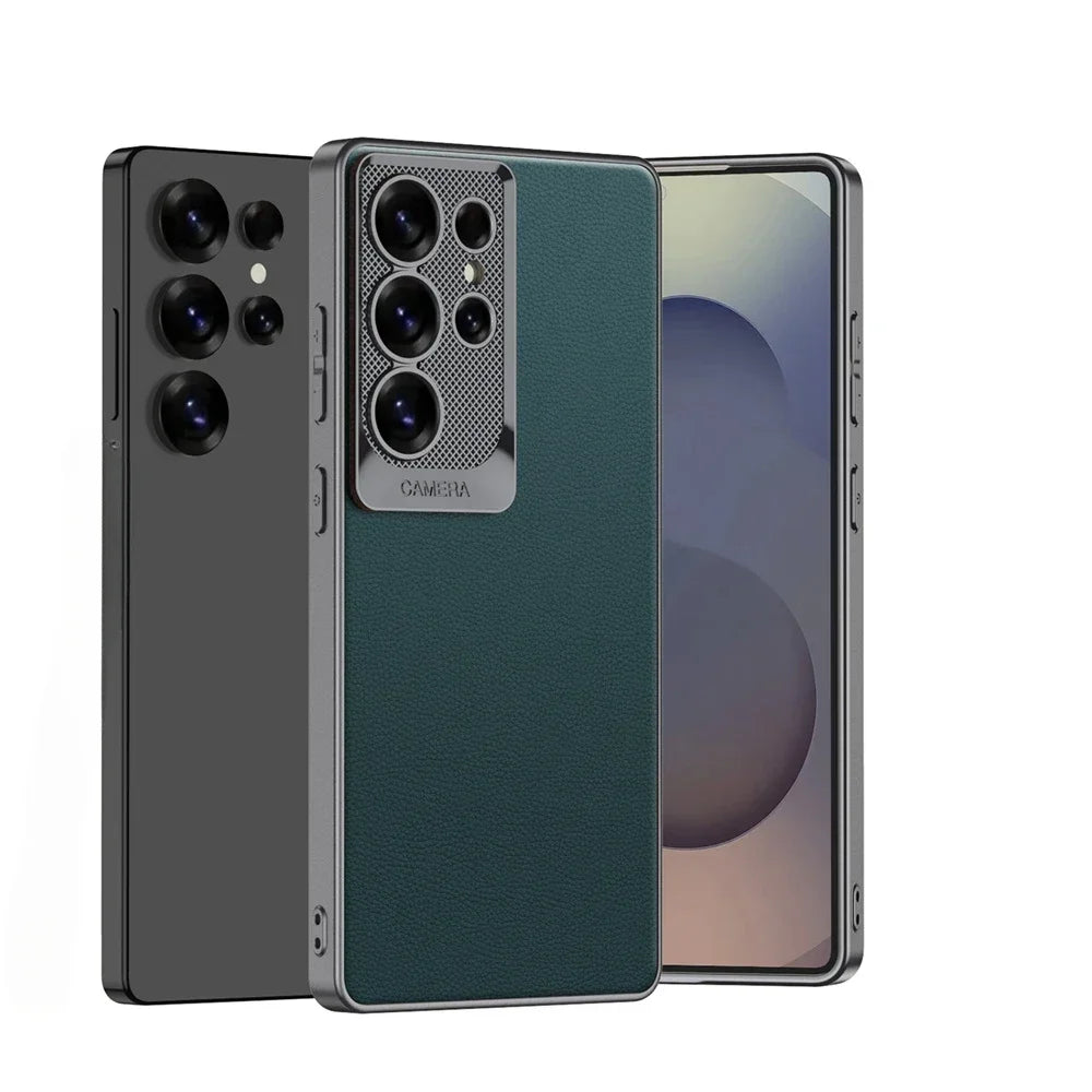 Electroplated PU Leather MagSafe Case for Samsung Galaxy S25 Ultra – Shockproof Hard Shell Cover