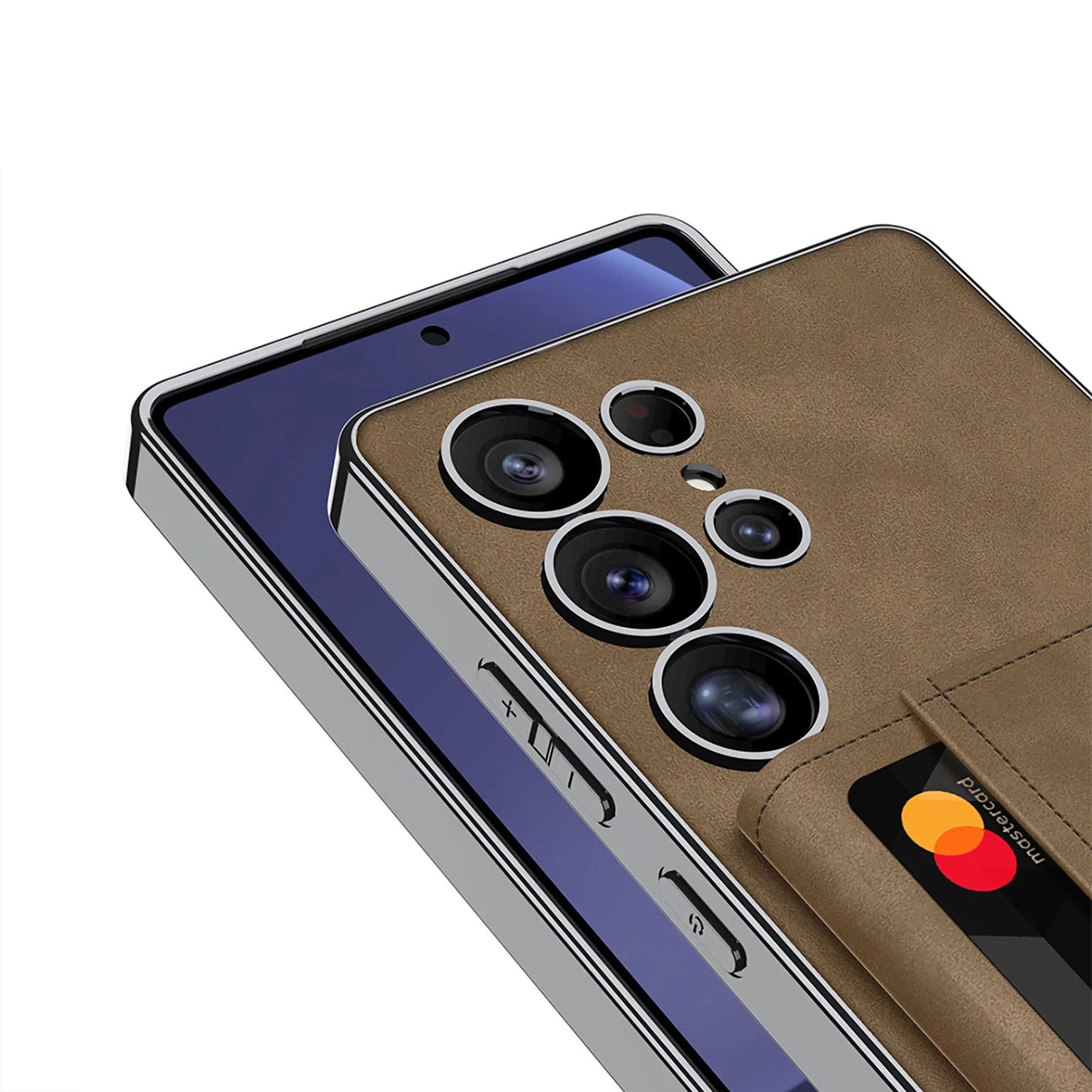 Luxury PU Vegan Leather Electroplated Frame Case for Samsung S25 Ultra – With Card Pocket