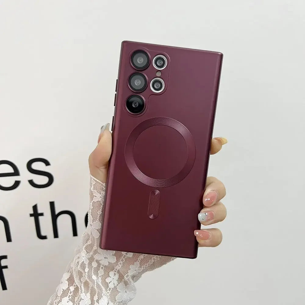 Luxury Matte MagSafe Case for Samsung S24 Ultra/S22/S23 FE/S21 Plus – Shockproof Soft Cover with Camera Lens Protector