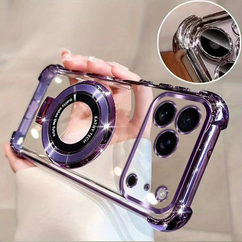 Electroplating Bracket Magnetic Magsafe All-Inclusive Case for iPhone 12 / 13 / 14 / 15 / 16 / 17 Pro Max