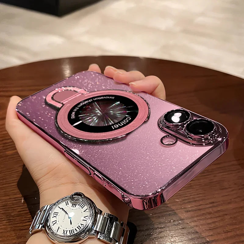 Glitter Magnetic Stand Magsafe Case for iPhone 13 / 14 / 15 / 16 / 17