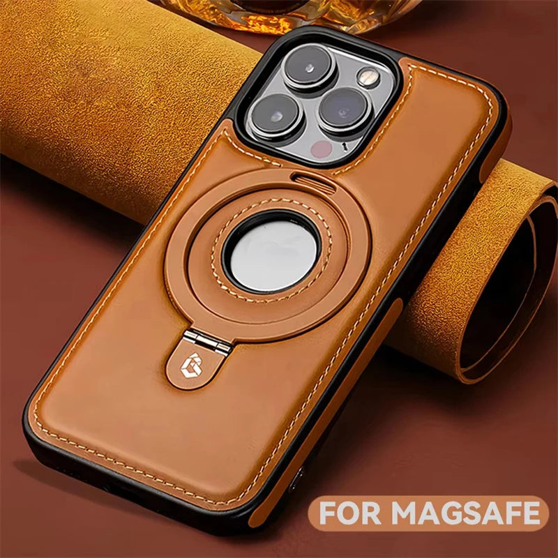 Luxury Leather Magnetic Ring Holder Magsafe Phone Case For iPhone 17 16 15 14 13 Pro Max Plus Wireless Charging Shockproof Cover