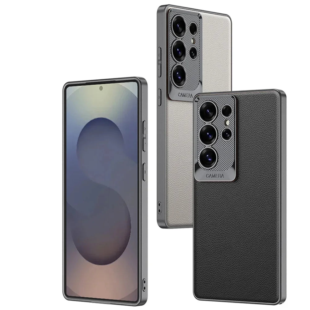 Electroplated PU Leather MagSafe Case for Samsung Galaxy S25 Ultra – Shockproof Hard Shell Cover