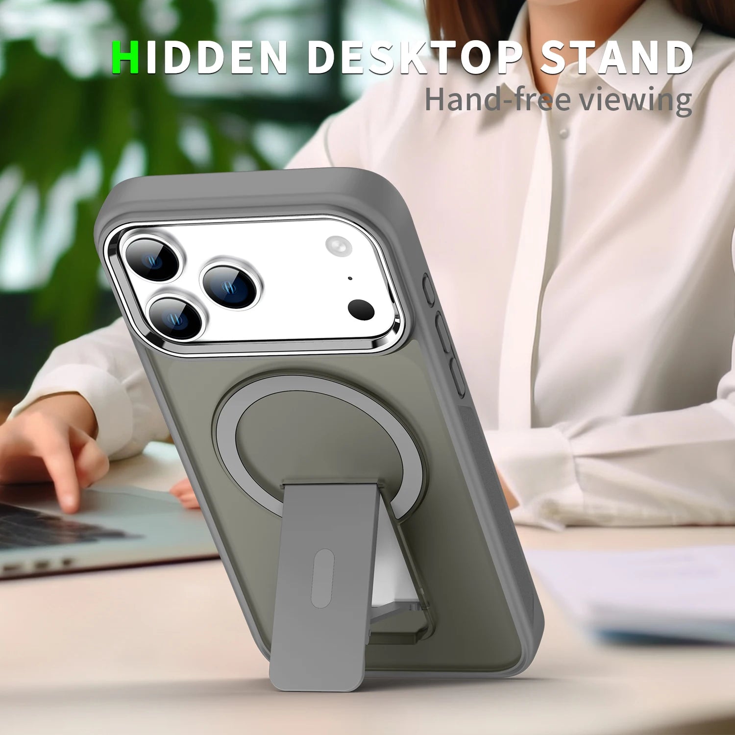 Luxury Folding Stand Matte Magsafe Case for iPhone 11 / 12 / 13 / 14 / 15 / 16 / 17 Pro Max / Plus / Air