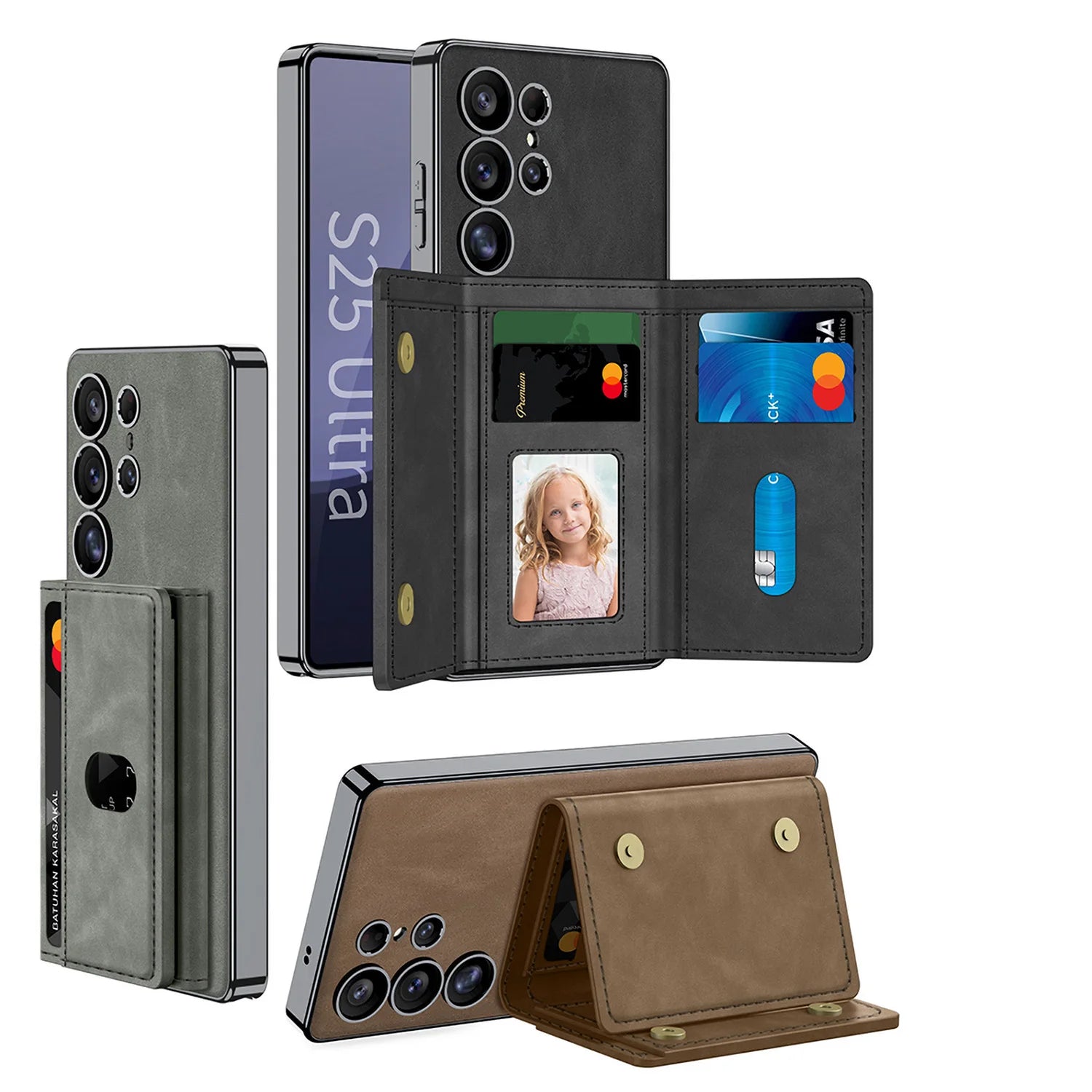 Luxury PU Vegan Leather Electroplated Frame Case for Samsung S25 Ultra – With Card Pocket