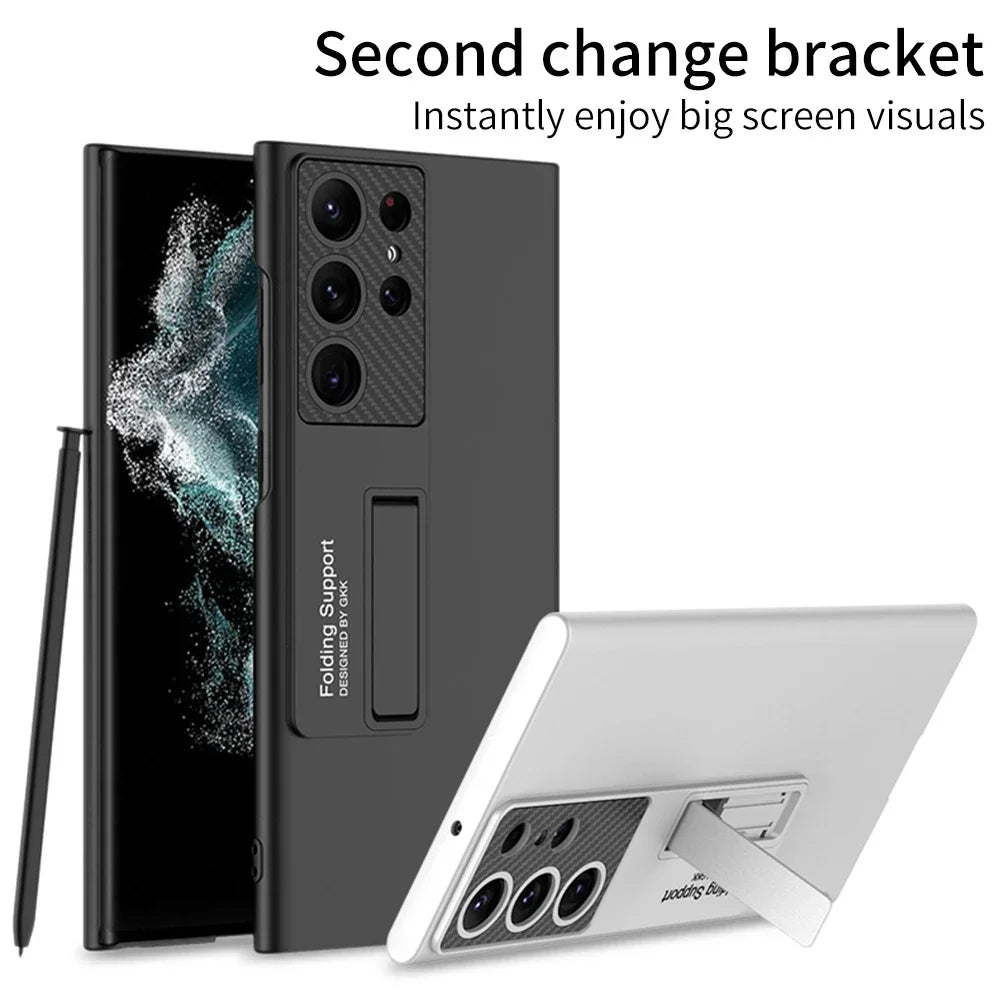 Luxury Thin Stand Case for Samsung S25/S24/S23 Ultra – Matte Shockproof Cover with Holder