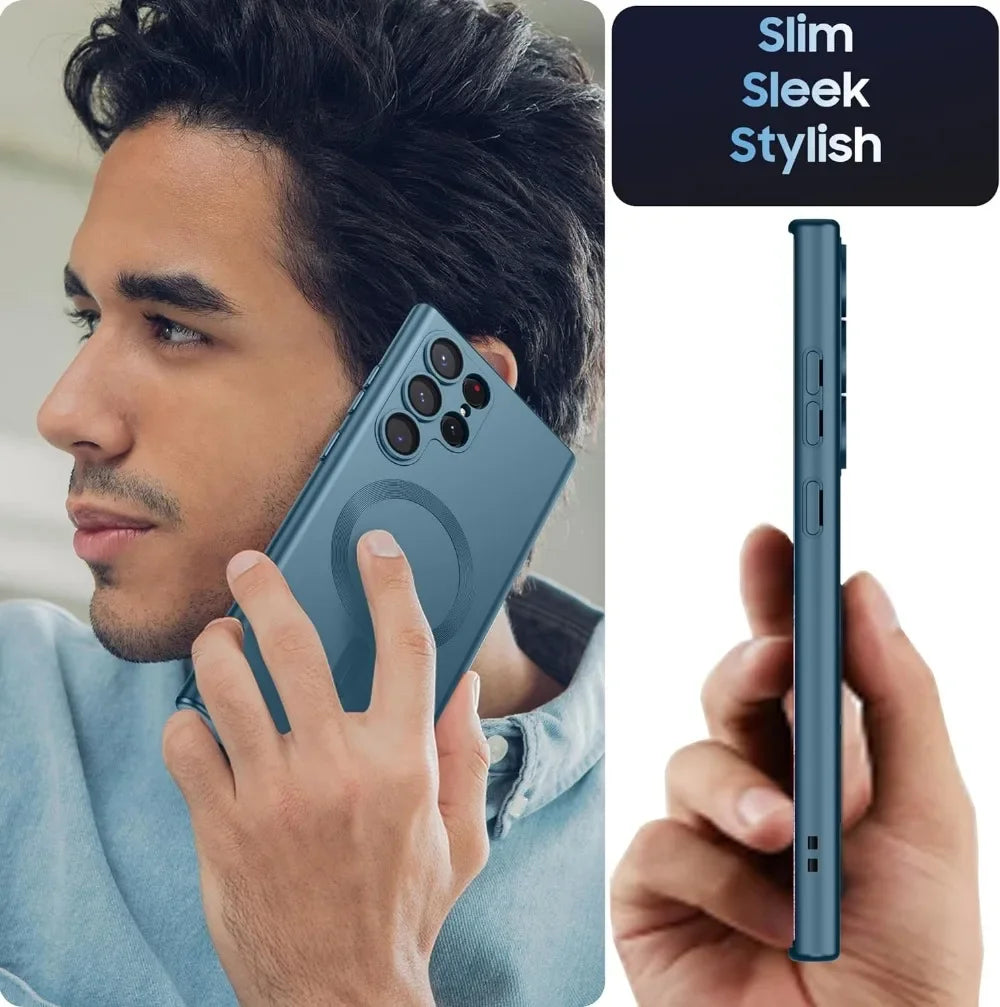 Luxury Matte MagSafe Case for Samsung S24 Ultra/S22/S23 FE/S21 Plus – Shockproof Soft Cover with Camera Lens Protector