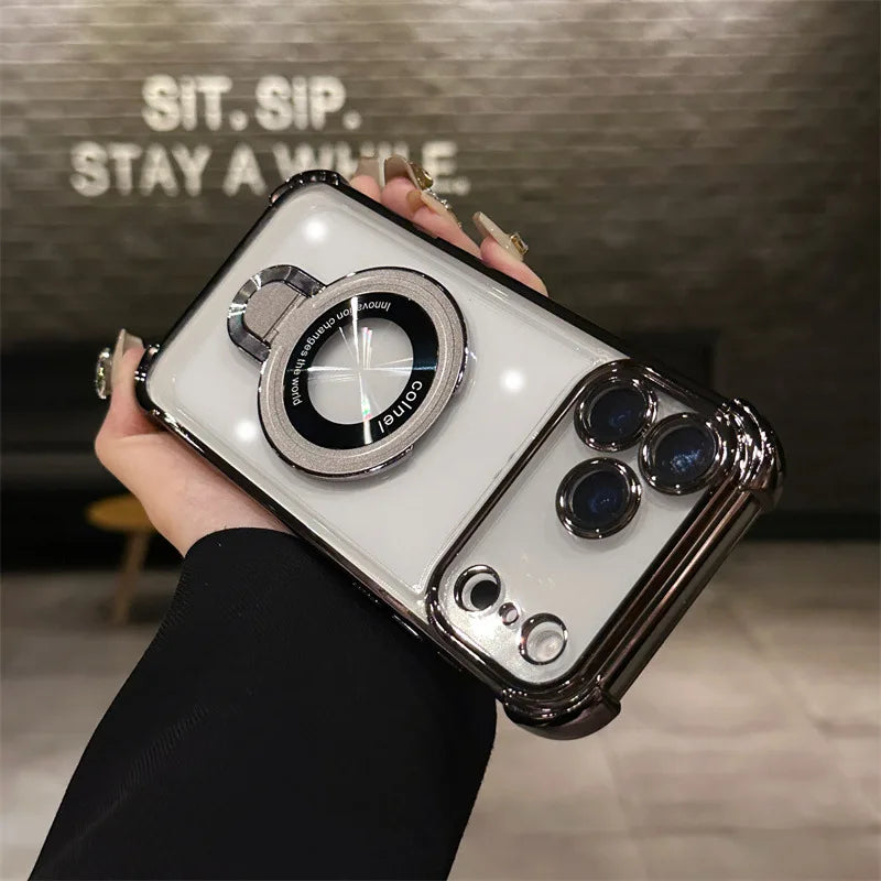 Luxury Shockproof Plating Bright Magsafe Stand Case for iPhone 17 / 17 Pro / 17 Pro Max / Air