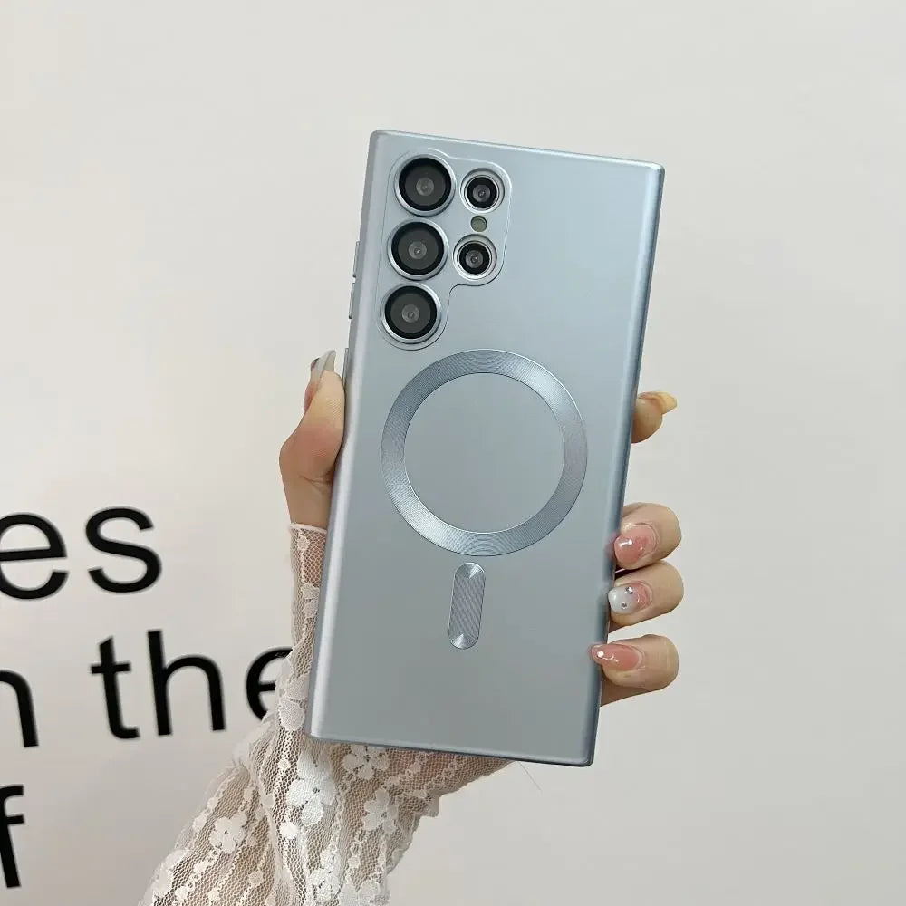 Luxury Matte MagSafe Case for Samsung S24 Ultra/S22/S23 FE/S21 Plus – Shockproof Soft Cover with Camera Lens Protector