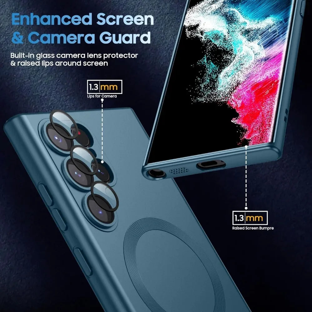 Luxury Matte MagSafe Case for Samsung S24 Ultra/S22/S23 FE/S21 Plus – Shockproof Soft Cover with Camera Lens Protector