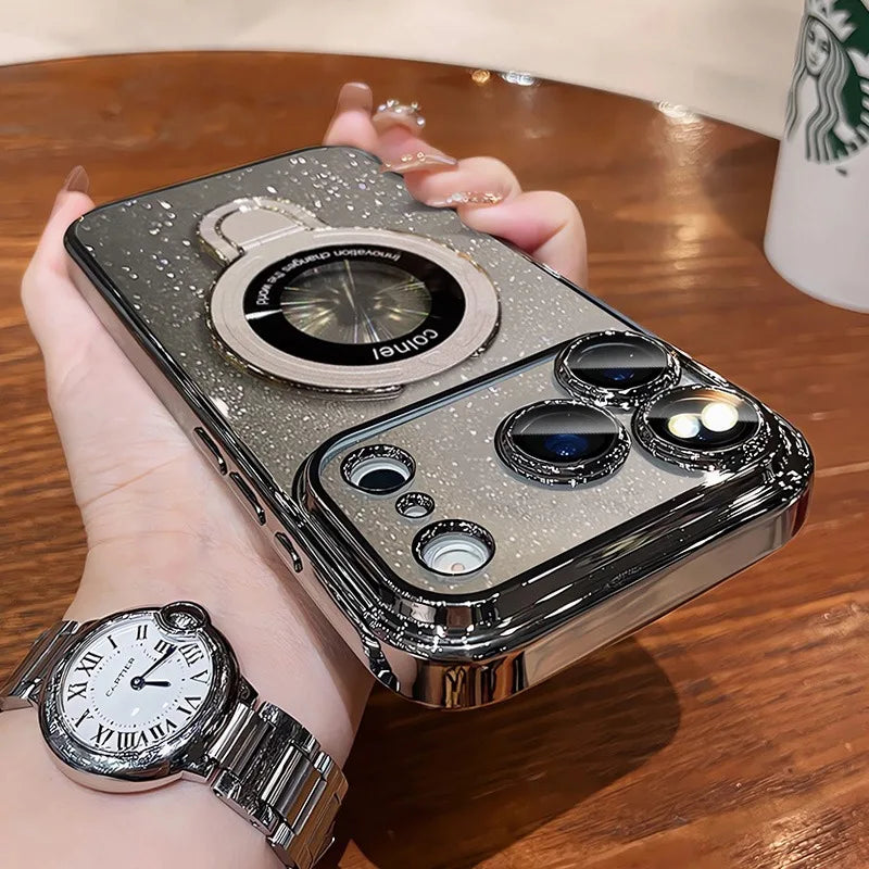 Glitter Magnetic Stand Magsafe Case for iPhone 13 / 14 / 15 / 16 / 17