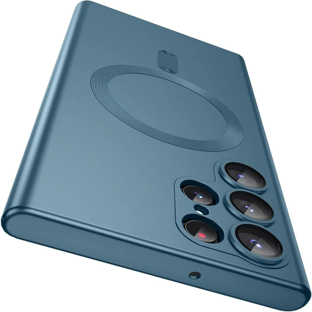Luxury Matte MagSafe Case for Samsung S24 Ultra/S22/S23 FE/S21 Plus – Shockproof Soft Cover with Camera Lens Protector
