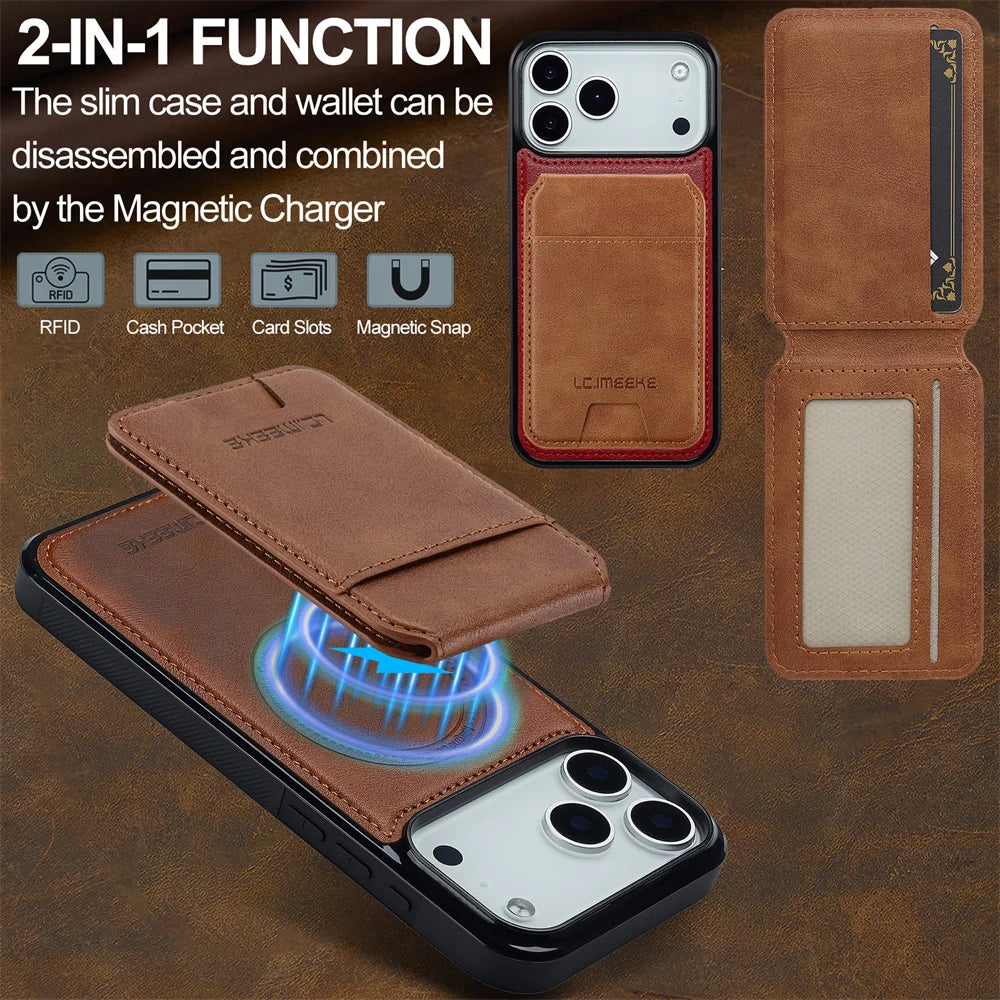 Detachable Card Magnetic Leather Phone Case for IPhone 17 Air 16E 16 15 14 11 Pro Max 13 12 Mini XS XR X 7 8 Plus Slot Wallet