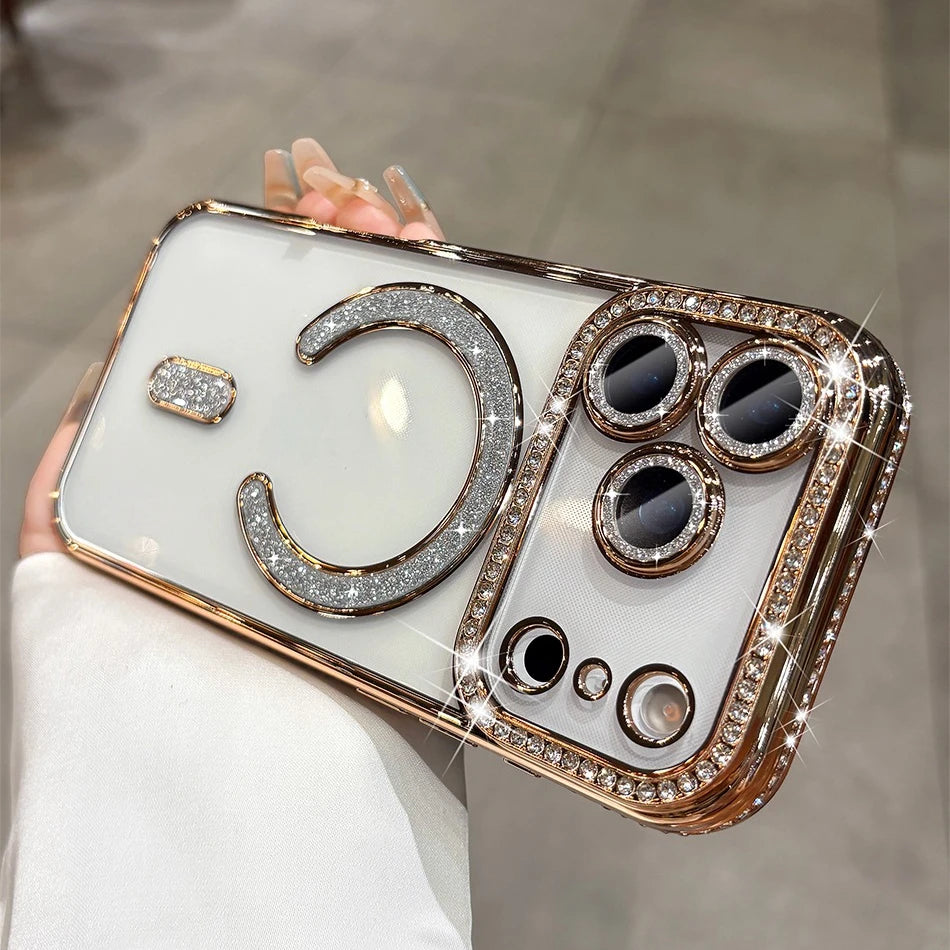Luxury Bling Diamond Case with Lens Film for iPhone 17 / 16 / 15 / 14 / 13 / 12 / 11 Pro Max