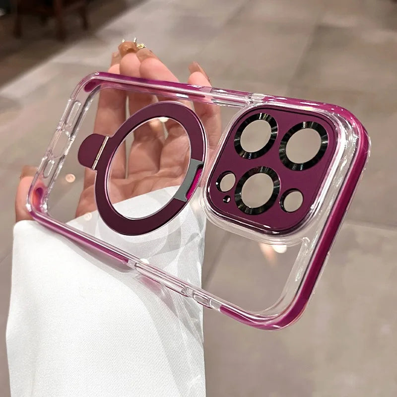 Magsafe Transparent Bracket Case with Magnetic Stand for iPhone 17 / 16 / 15 / 14 / 13 / 12 Pro Max / Plus / Air