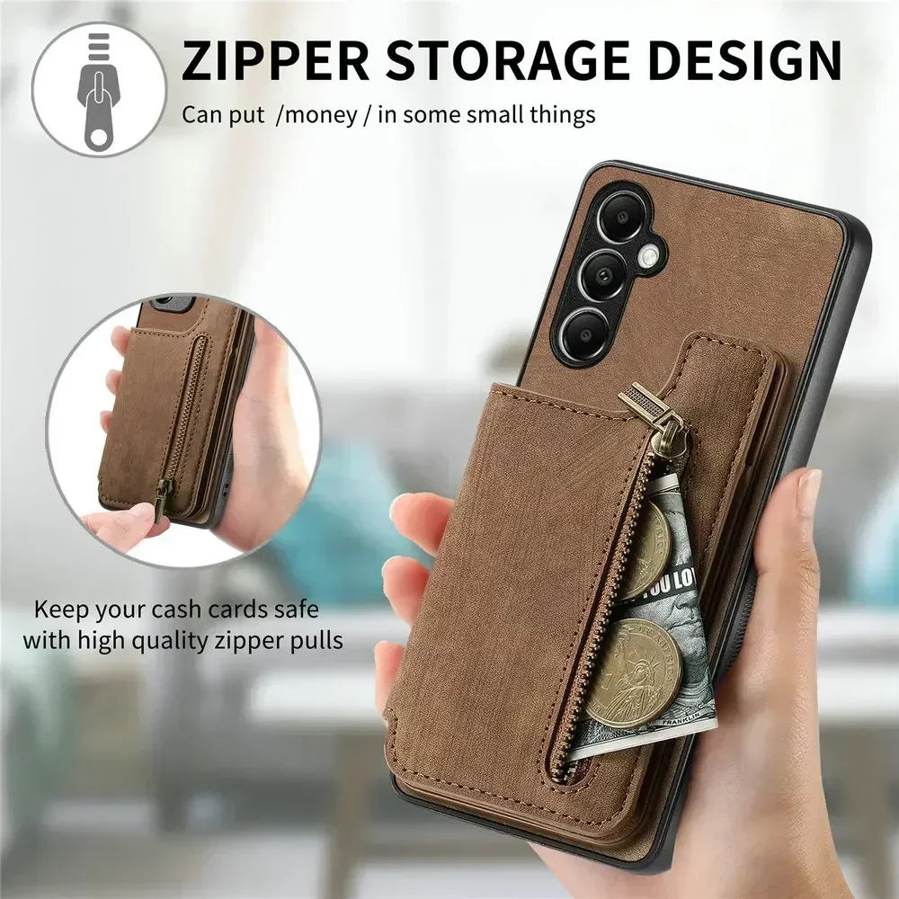 Zipper Wallet Leather Case for Samsung Galaxy A17/A54/A34/A36/A06/A16/A56 – Card Holder Flip Cover