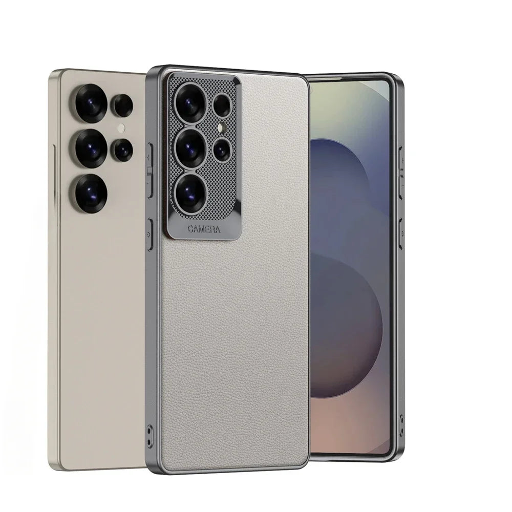 Electroplated PU Leather MagSafe Case for Samsung Galaxy S25 Ultra – Shockproof Hard Shell Cover