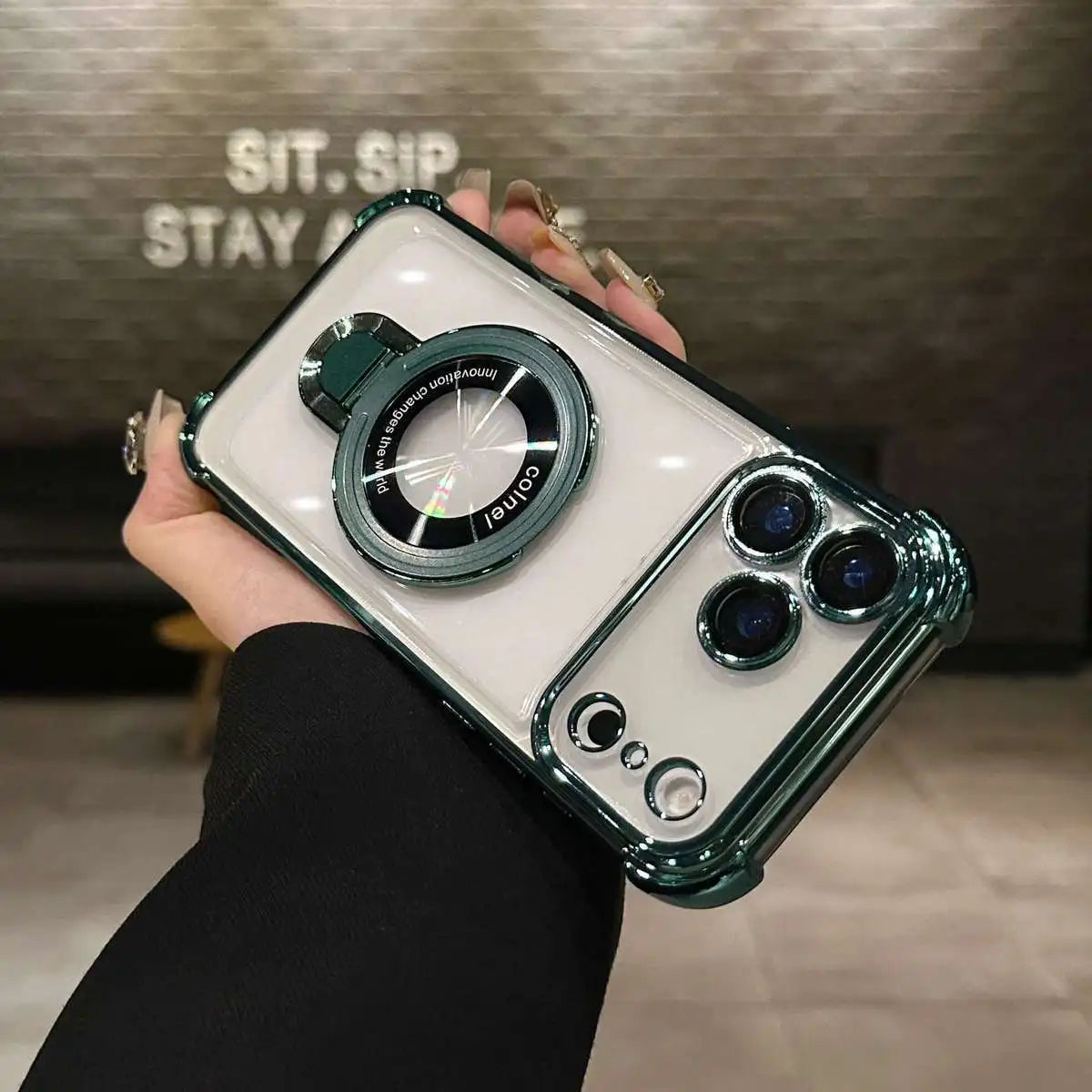 Transparent Plating Magsafe Case with Magnetic Bracket for iPhone 17 / 17 Pro / Pro Max / Air