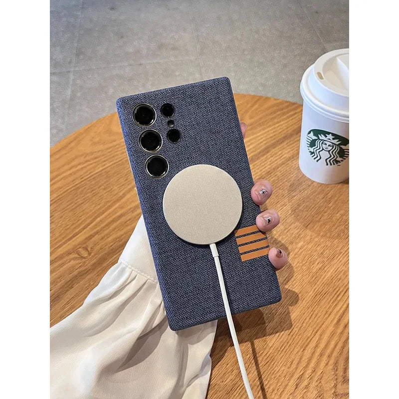 MagSafe Leather Case for Samsung S25/S24 Ultra – Magnetic Wireless Charging Shockproof Cover