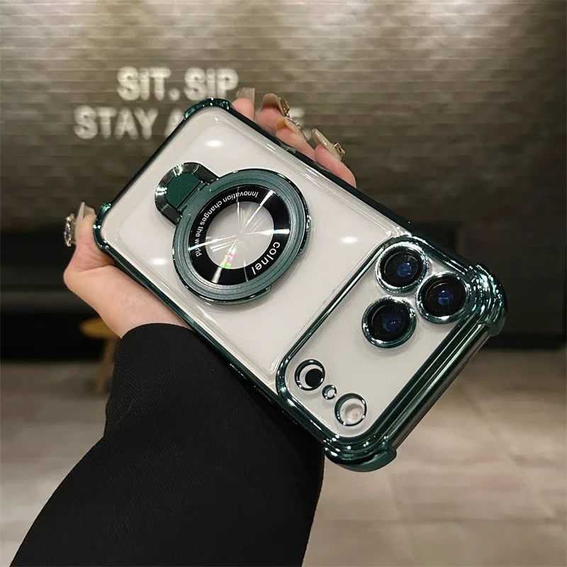 Luxury Shockproof Plating Bright Magsafe Stand Case for iPhone 17 / 17 Pro / 17 Pro Max / Air