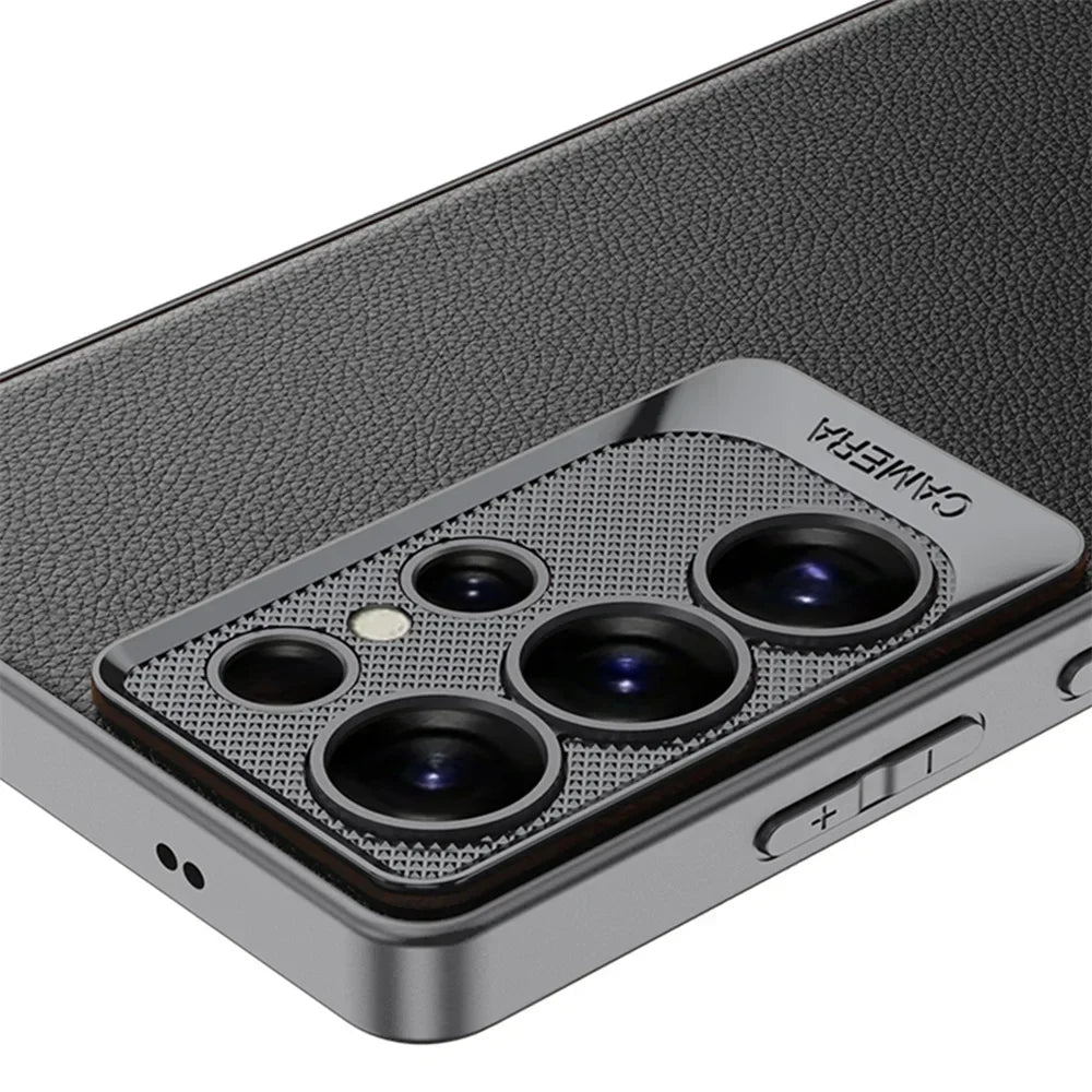 Electroplated PU Leather MagSafe Case for Samsung Galaxy S25 Ultra – Shockproof Hard Shell Cover