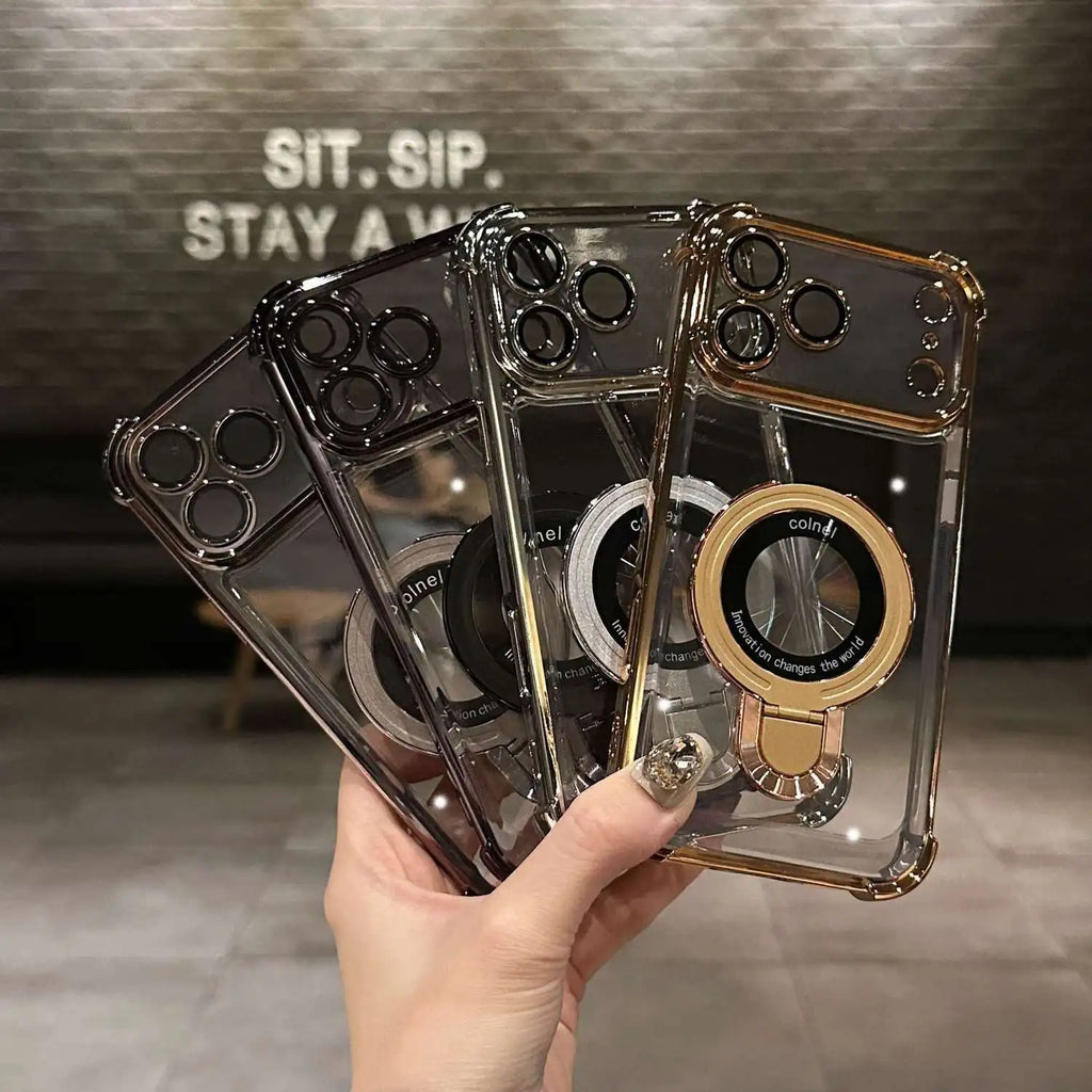 Transparent Plating Magsafe Case with Magnetic Bracket for iPhone 17 / 17 Pro / Pro Max / Air