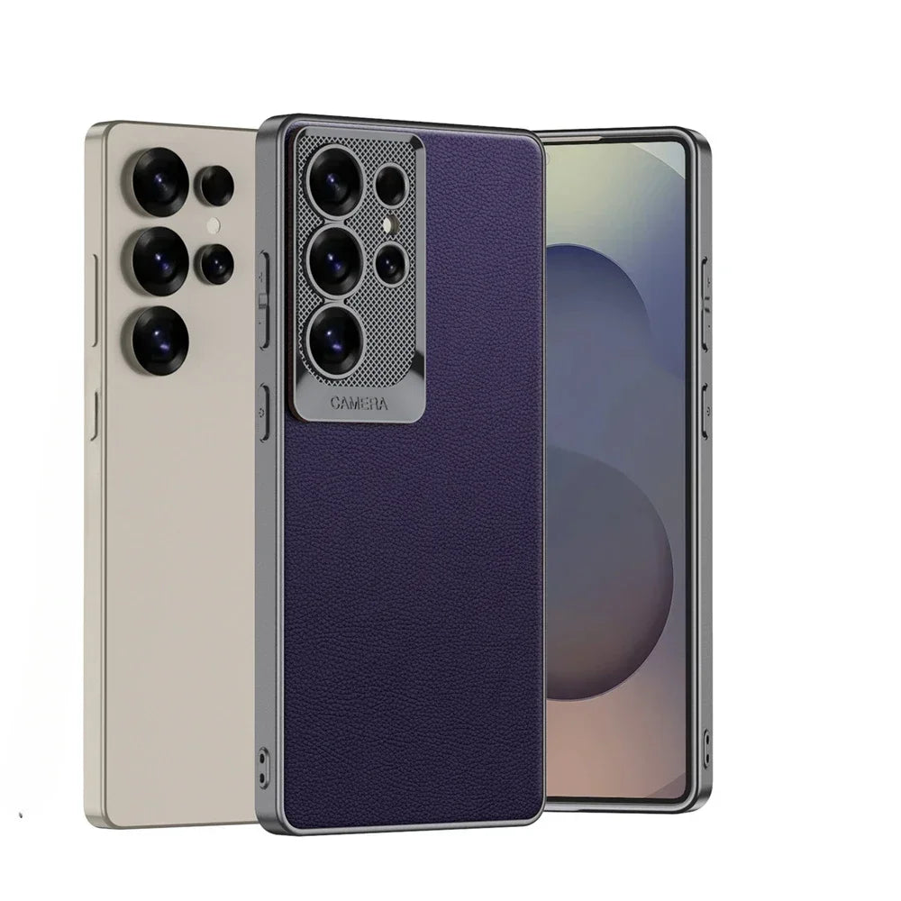 Electroplated PU Leather MagSafe Case for Samsung Galaxy S25 Ultra – Shockproof Hard Shell Cover