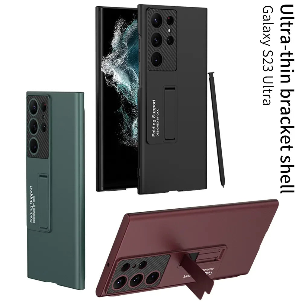 Luxury Thin Stand Case for Samsung S25/S24/S23 Ultra – Matte Shockproof Cover with Holder