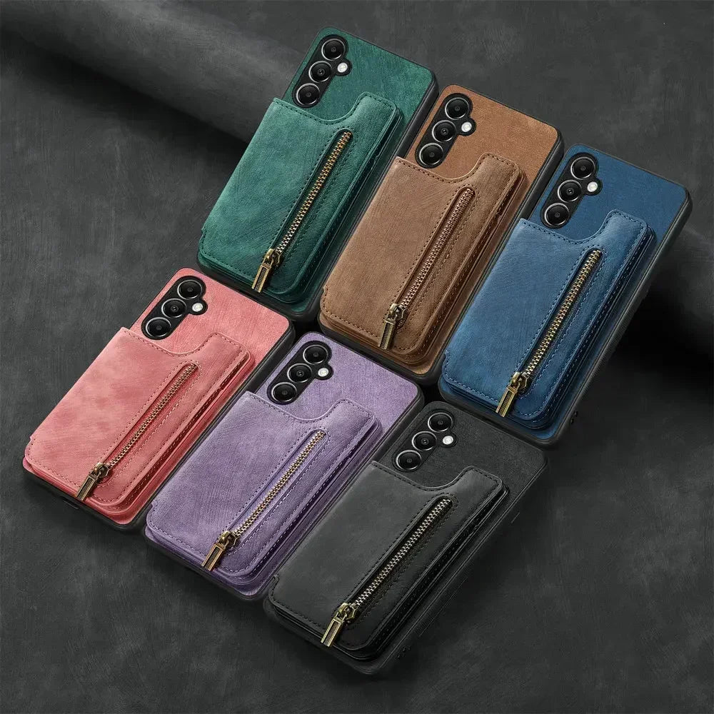 Zipper Wallet Leather Case for Samsung Galaxy A17/A54/A34/A36/A06/A16/A56 – Card Holder Flip Cover