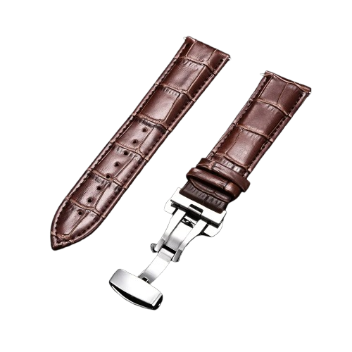 Genuine Calfskin Leather Watch Band with Butterfly Buckle