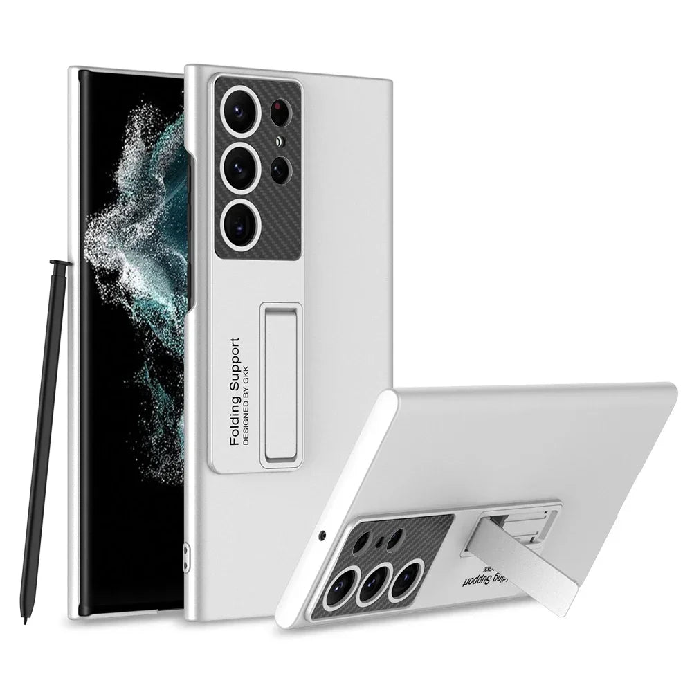 Luxury Thin Stand Case for Samsung S25/S24/S23 Ultra – Matte Shockproof Cover with Holder