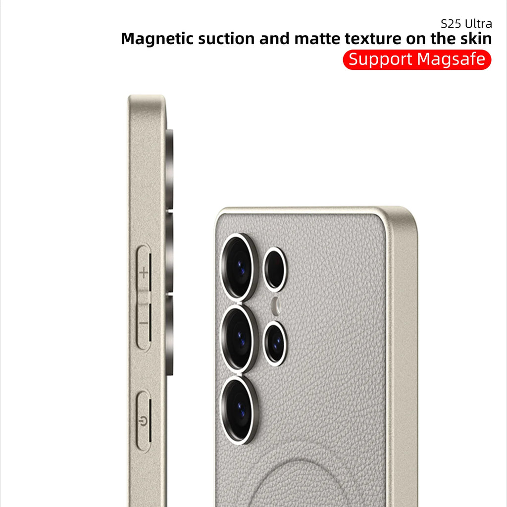 Metallic Matte MagSafe Leather Case for Samsung Galaxy S25/S24 Ultra