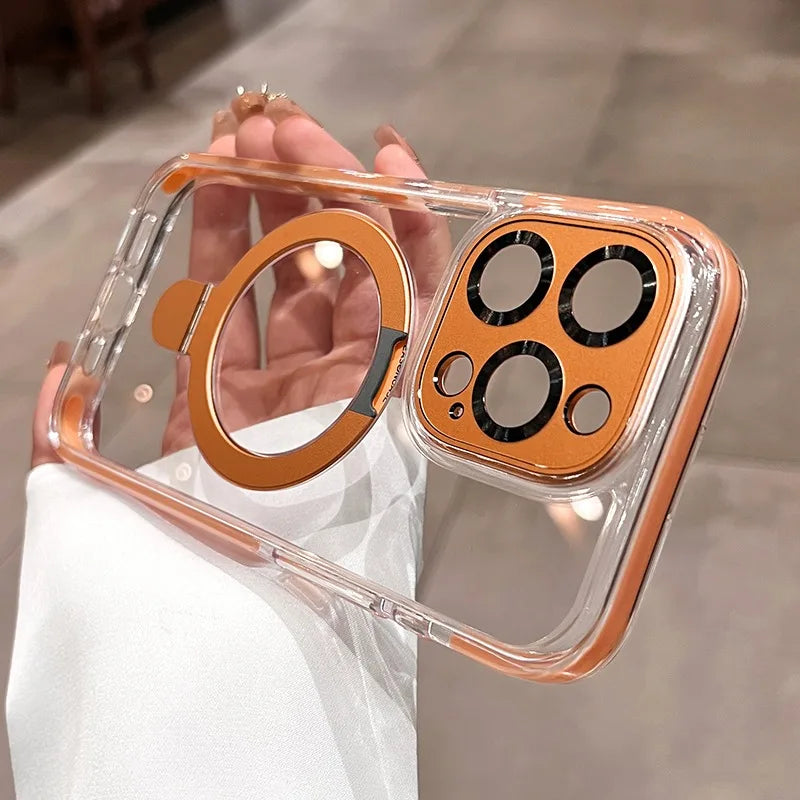 Magsafe Transparent Bracket Case with Magnetic Stand for iPhone 17 / 16 / 15 / 14 / 13 / 12 Pro Max / Plus / Air