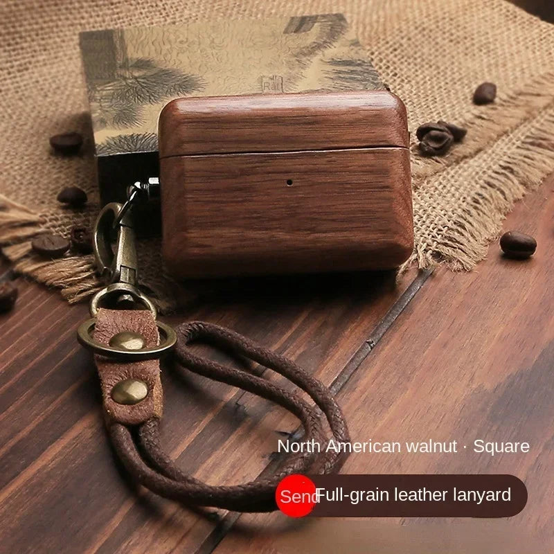 Wooden AirPods Case with Leather Strap