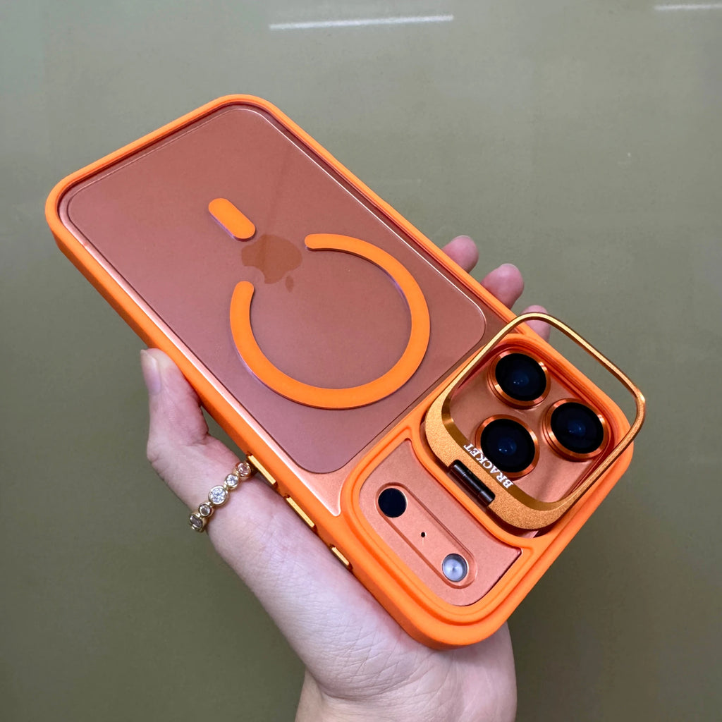 Metal Stand Magsafe Case with Glass Lens Protection for iPhone 12 / 13 / 14 / 15 / 16 / 17 / 17 Pro / Pro Max