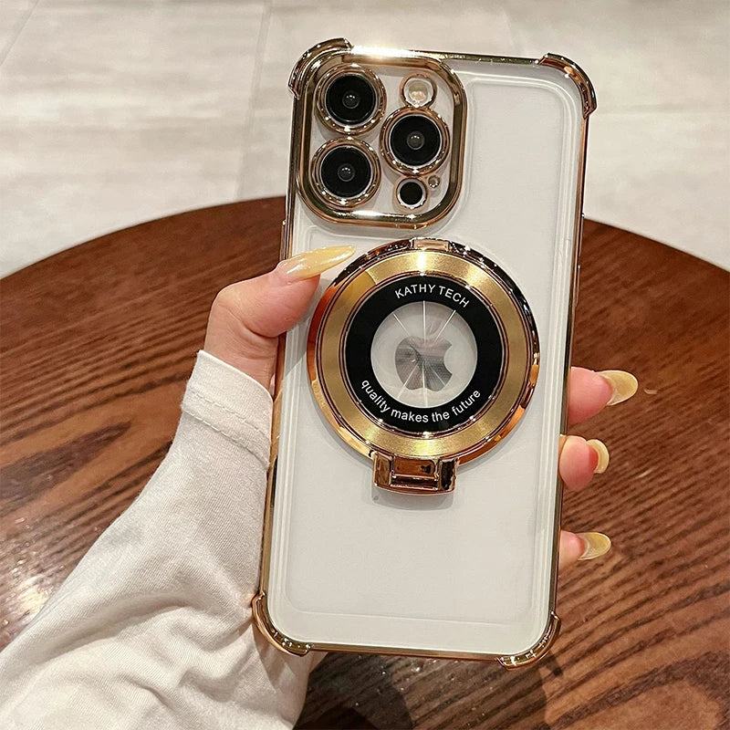 Electroplating Bracket Magnetic Magsafe All-Inclusive Case for iPhone 12 / 13 / 14 / 15 / 16 / 17 Pro Max
