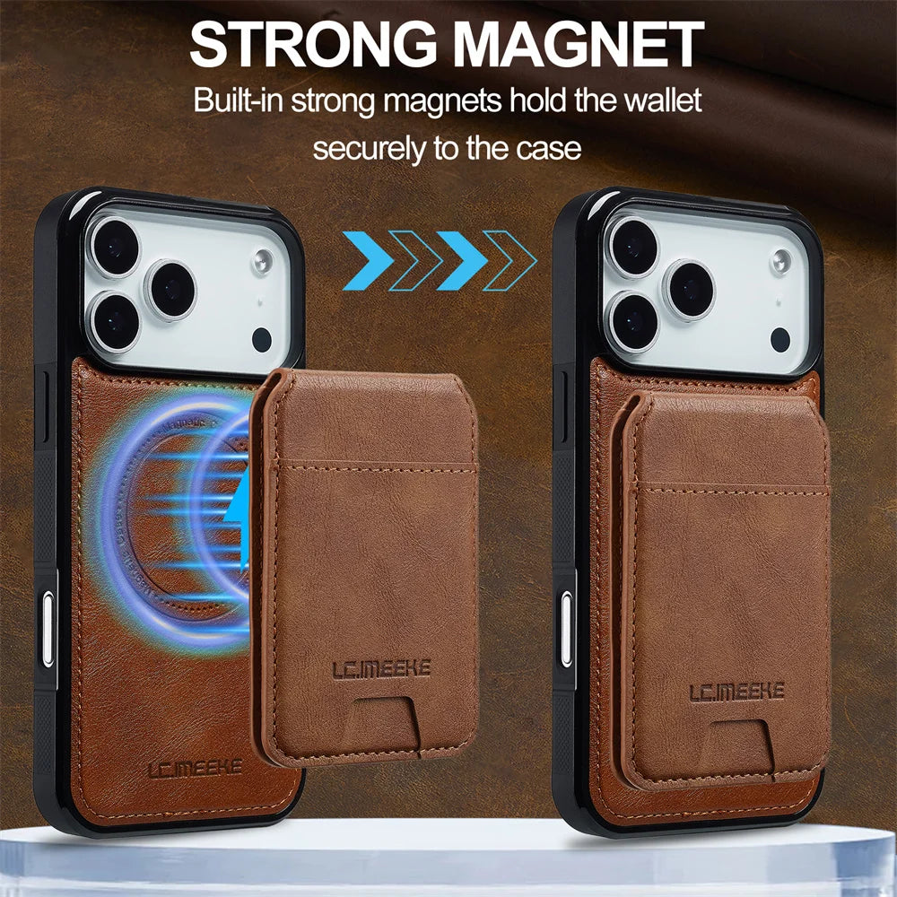 Detachable Card Magnetic Leather Phone Case for IPhone 17 Air 16E 16 15 14 11 Pro Max 13 12 Mini XS XR X 7 8 Plus Slot Wallet