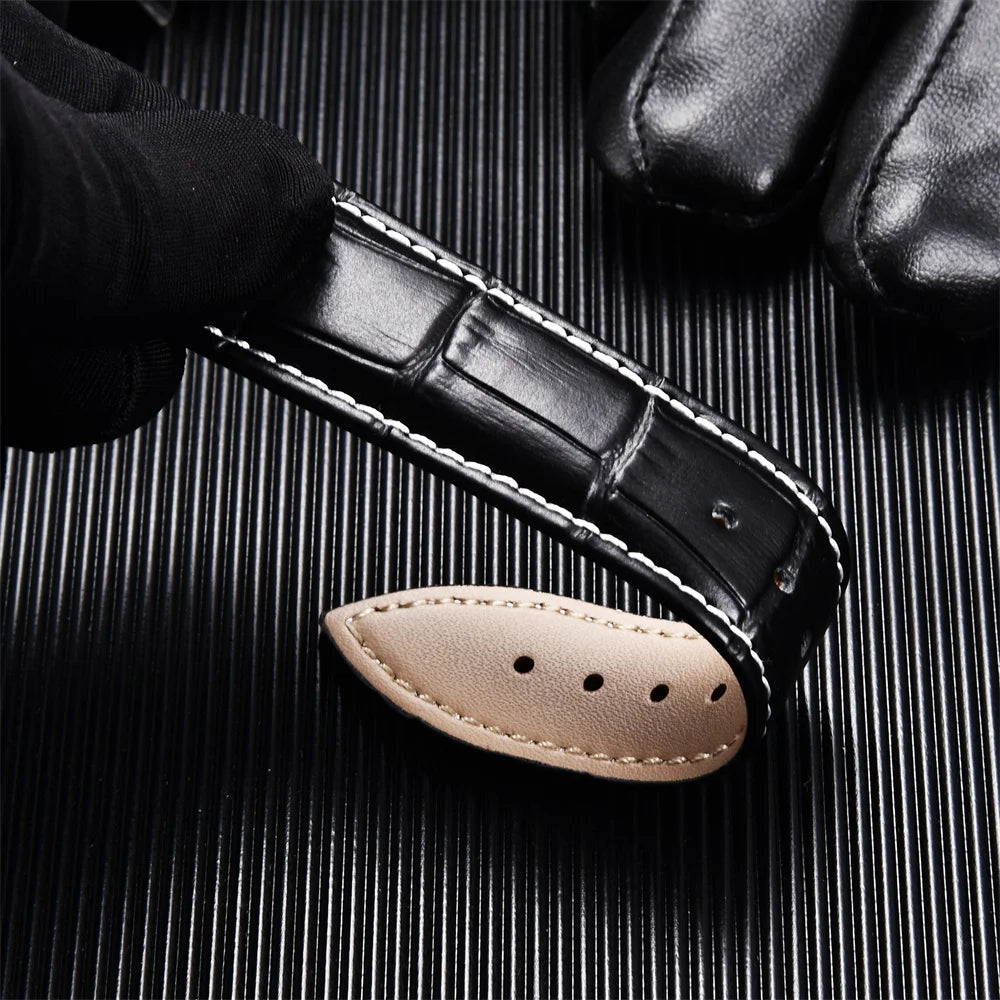 Genuine Calfskin Leather Watch Band with Butterfly Buckle