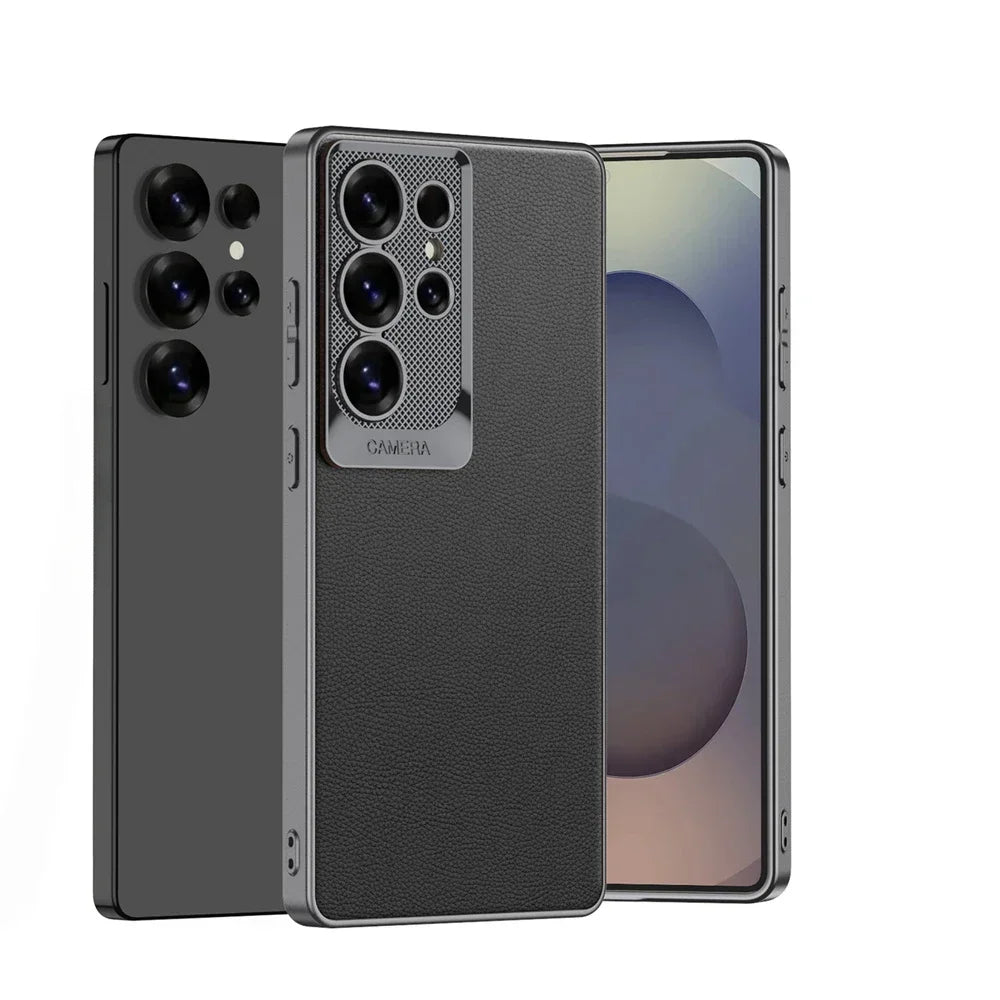 Electroplated PU Leather MagSafe Case for Samsung Galaxy S25 Ultra – Shockproof Hard Shell Cover